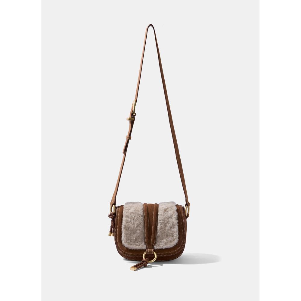 Mint Velvet Harper Faux Fur Suede Saddle Bag